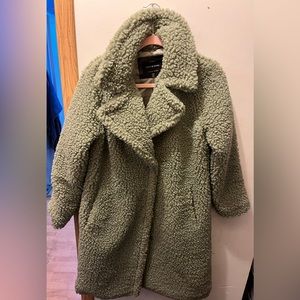 Lucky Brand Size Small Sage Green Faux Shearling Sherpa Coat Pockets Women’s